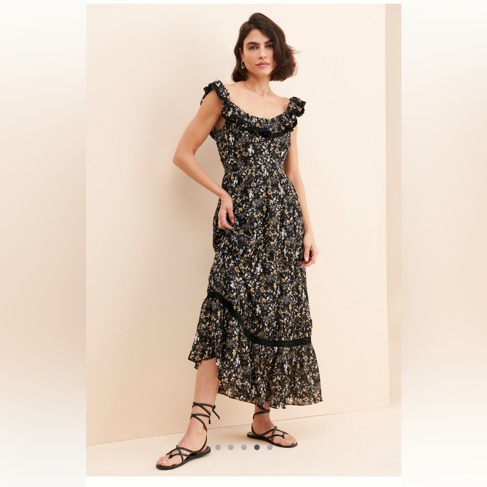 Anthropologie Free the Roses Scoop Neck Maxi Dress - Large, EUC